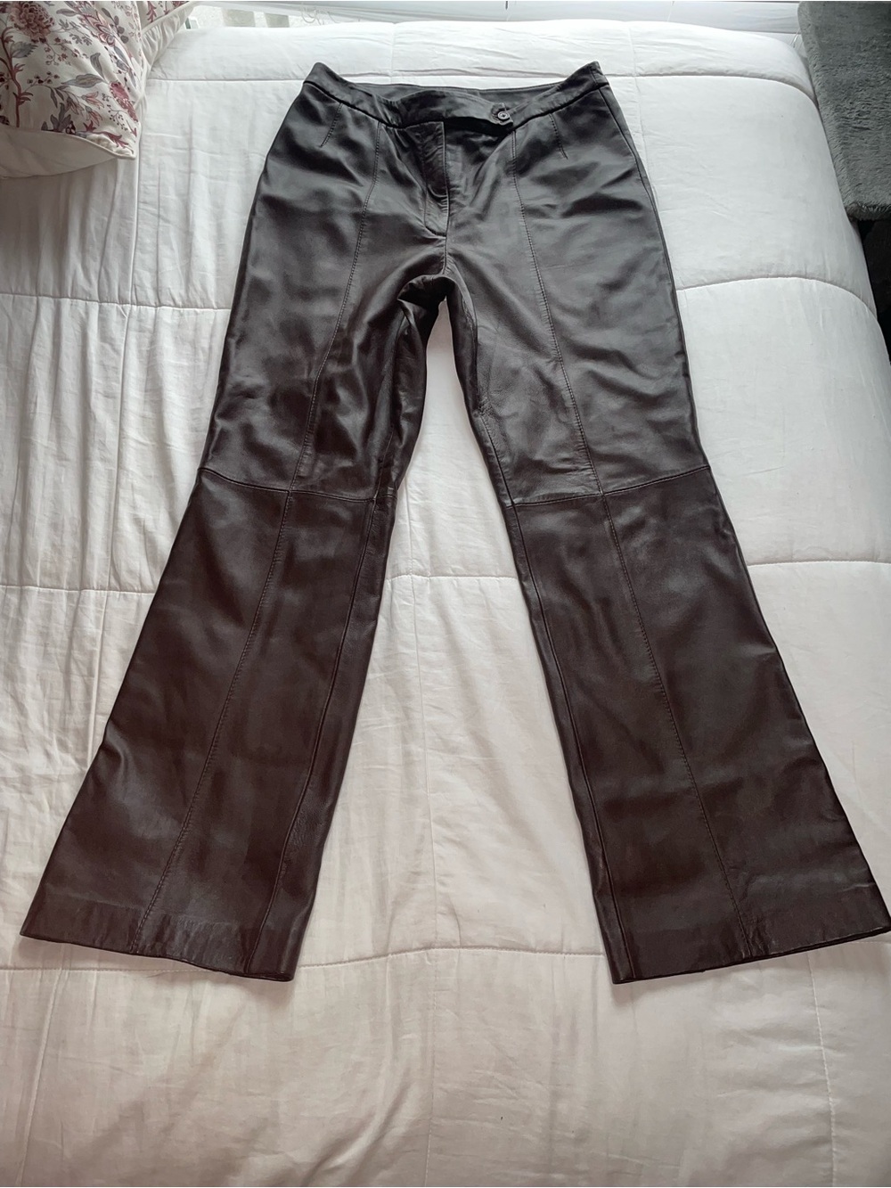Vintage Leather Chocolate Brown Mid Rise Bootcut Pants 10 90s Fall Gilmore Girls
